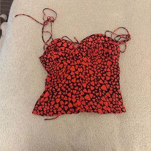 Realisation Par Red Heart-Print Sweetheart Camisole